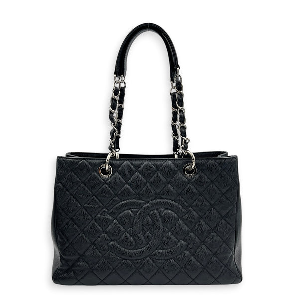 GST Tote Bag Black in Caviar Leather, Silver hardware