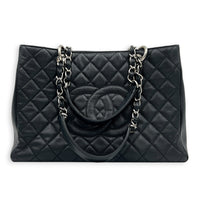 GST Tote Bag Black in Caviar Leather, Silver hardware