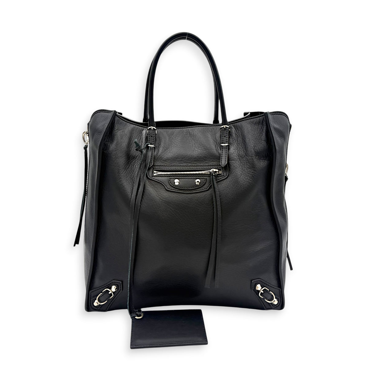 Papier Top Handle Bag Noir in Lambskin, Silver hardware