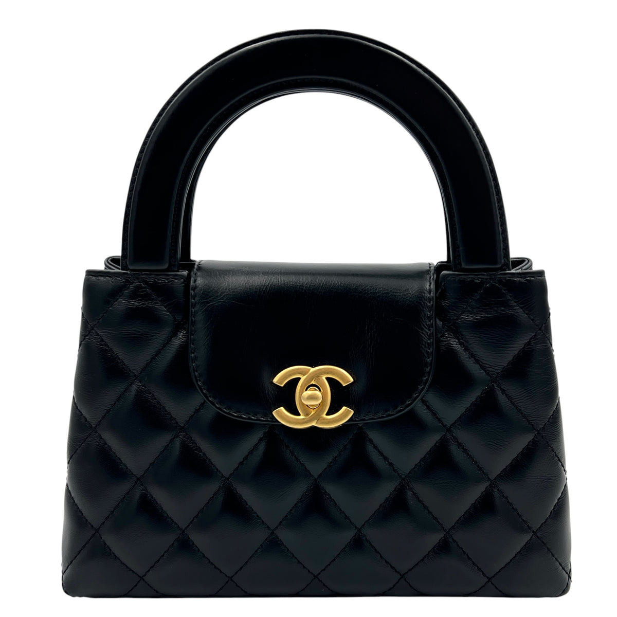 Kelly Mini Black Top Handle Bag in Calfskin, Gold hardware