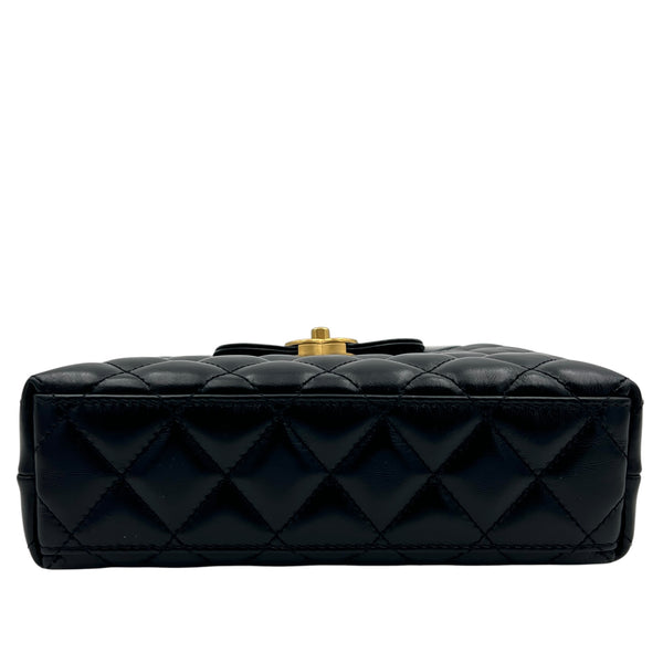 Kelly Mini Black Top Handle Bag in Calfskin, Gold hardware