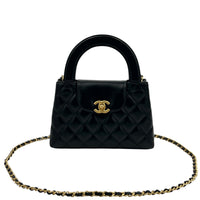 Kelly Mini Black Top Handle Bag in Calfskin, Gold hardware