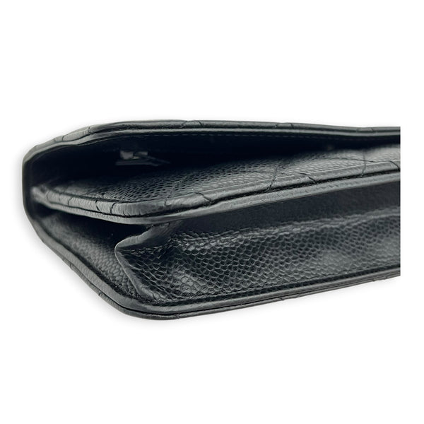 CC Black Wallet On Chain in Caviar Leather, Silver hardware