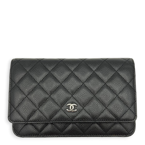 CC Black Wallet On Chain in Caviar Leather, Silver hardware