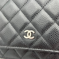 CC Black Wallet On Chain in Caviar Leather, Silver hardware