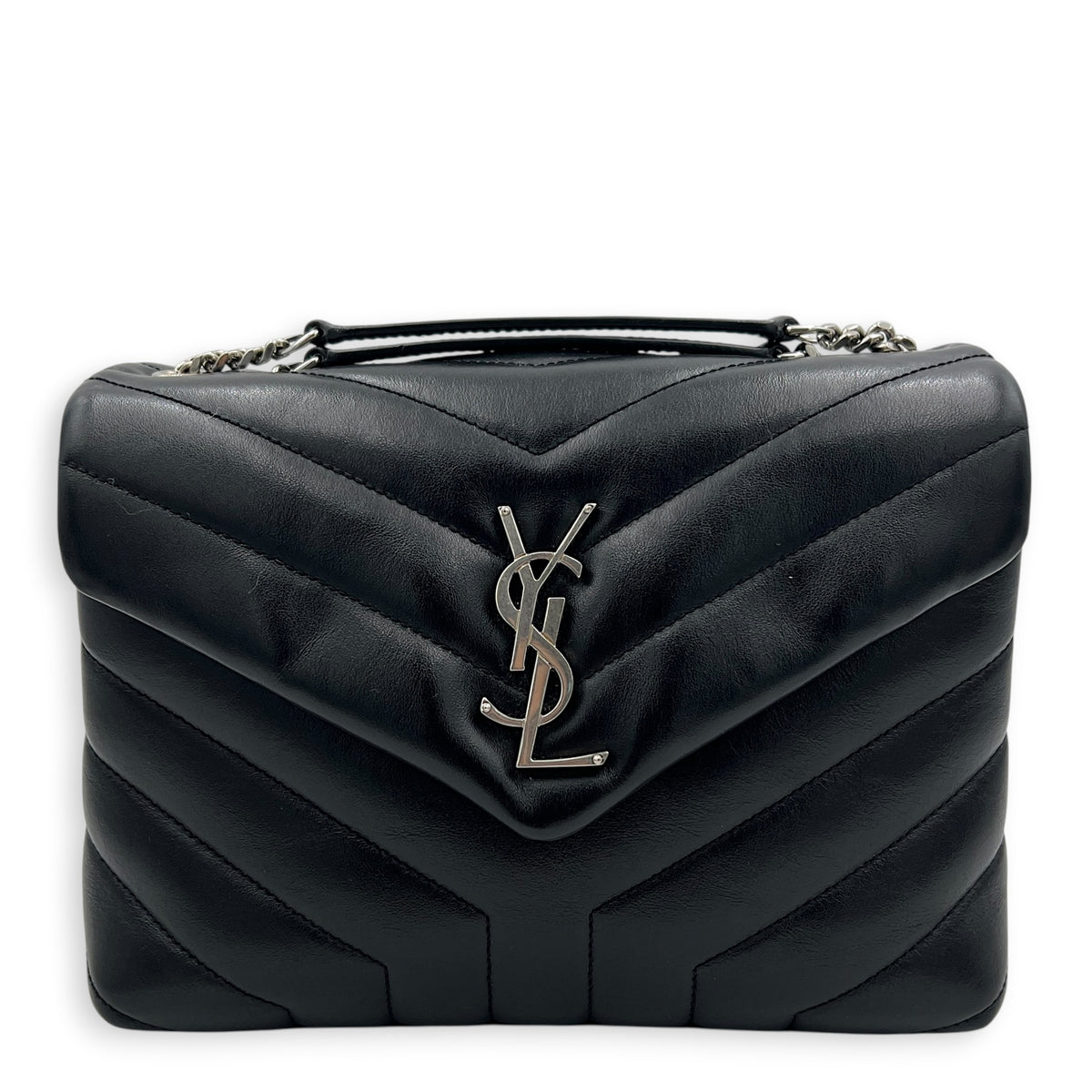 Loulou Shoulder Bag Black in Calfskin, Silver hardware