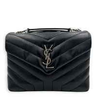 Loulou Shoulder Bag Black in Calfskin, Silver hardware
