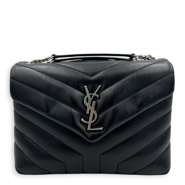 Loulou Shoulder Bag Black in Calfskin, Silver hardware