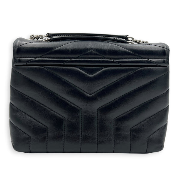 Loulou Shoulder Bag Black in Calfskin, Silver hardware