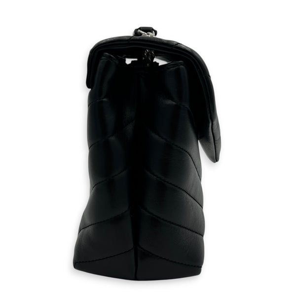 Loulou Shoulder Bag Black in Calfskin, Silver hardware