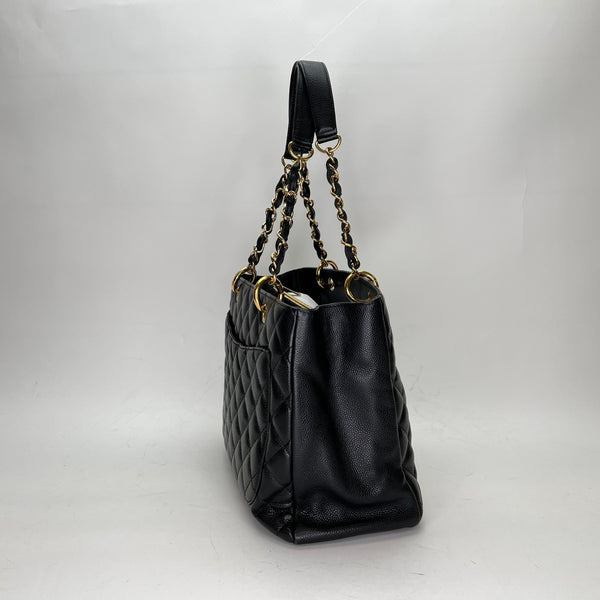 GST Black Tote Bag in Caviar Leather, Gold hardware