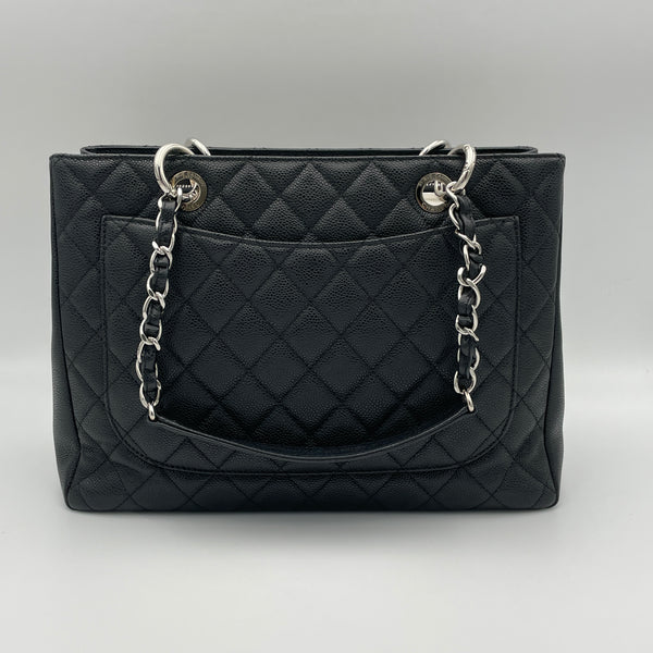 GST Grand Shopping Black Tote Bag in Caviar Leather, Silver hardware