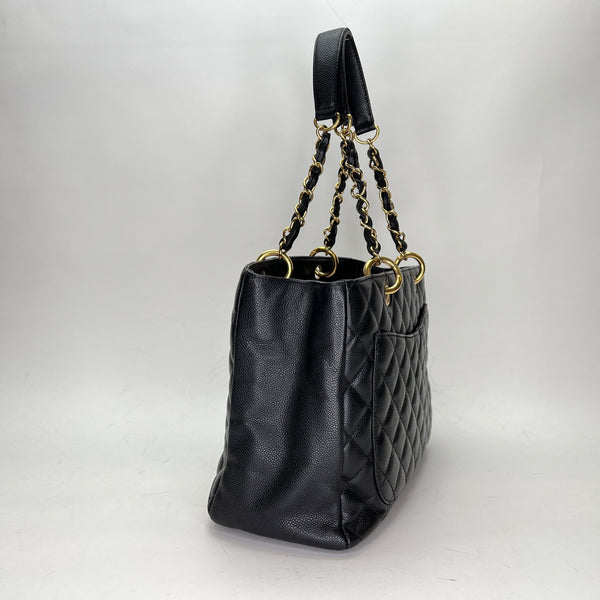 GST Black Tote Bag in Caviar Leather, Gold hardware