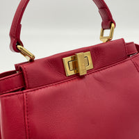 Peekaboo Red Top Handle Bag in Calfskin, Gold hardware